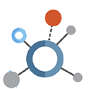 A blue and red circle with some circles on it