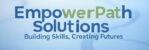 A blue and green logo for power point solutions